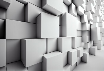 Wall Mural - 3D Tiles arranged to create a White wall. Polished, Futuristic Background formed from Rectangular blocks. 3D Render. Generative AI