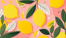 Yellow Lemon Pattern On Pink Background - Generative AI