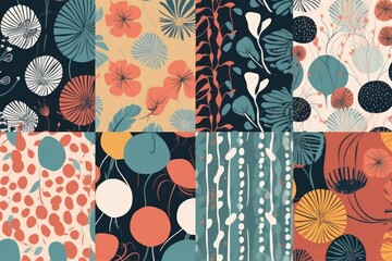 Poster - four colorful and diverse patterns with different shapes. Generative AI