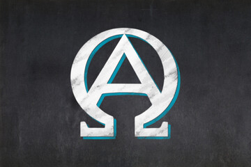 Alpha and Omega symbol drawn on a blackboard