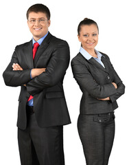 Portrait of happy young business couple