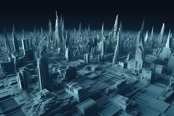 Sticker - an urban landscape with skyscrapers and busy streets as seen from above. Generative AI