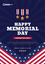 Vector Usa Flag Memorial Day Blue Background Poster Design