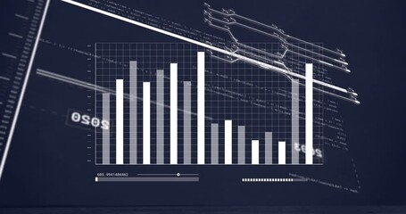 Poster - Animation of lines with changing numbers over graph and loading bar against circuit board pattern