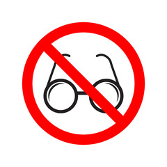 Poster -  Stop or ban red round sign with glasses icon. Vector illustration. No sunglasses icon..eps