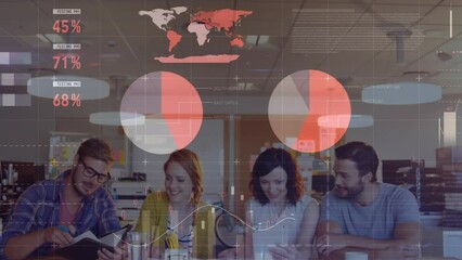 Poster - Animation of financial data processing over diverse business people in office