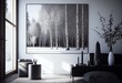 quaking aspen trees in winter minimalist decor wall art, generative ai