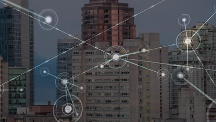 Sticker - Animation of network of connections over cityscape