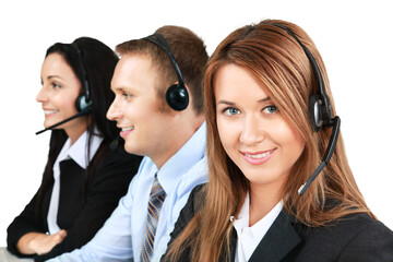 Canvas Print - Young Workers Using a Headset - Isolated