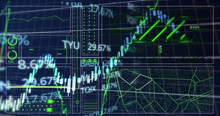 Poster - Animation of financial data processing over dark background