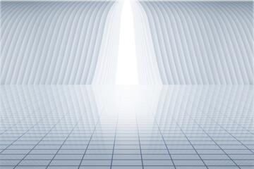 Poster - Abstract 3d rendering of empty white room with light in the middle. White interior wall facade and vertical ground space background 3d rendering.