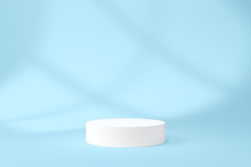 Poster - 3d background product display podium scene with white cylinder platform. Blue background with 3d podium empty space for product, text and promotion. 3d illustation render.  