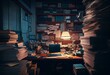© Bobby - Busy office full of piles of paperwork and files. Generative AI illustration