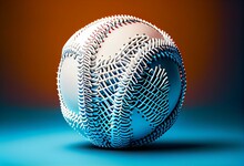 3D Mesh Of A Baseball Isolated On Blue Abstract Background. 3D Illustration. Generative AI