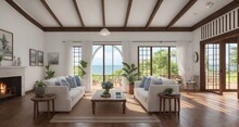 A Touch Of Brazilian Coastal Charm In This Country House Living Room Interior Generative Ai