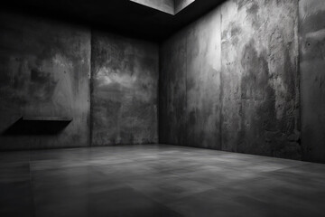 Poster - Dark black and gray abstract cement wall and interior textured studio room for product display. Wall background