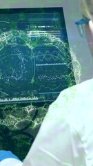 Poster - Animation of human brain spinning over female scientist using computer
