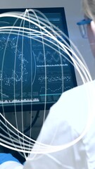 Poster - Animation of circles spinning over female scientist using computer