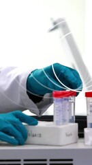 Poster - animation of circles over female scientist in laboratory