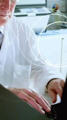 Poster - Animation of circles spinning over male scientist using computer