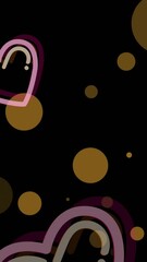 Poster - Animation of pink hearts moving over glowing spots on black background