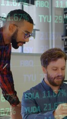 Poster - Animation of statistics processing over business people talking in office