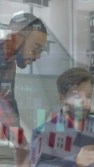 Poster - Animation of statistics processing over business people talking in office