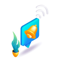 Poster - trending 3d isometric, cartoon illustration. bright notification icon. the golden bell rings with a 