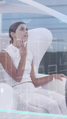 Poster - animation of statistics and data processing over woman in self drive car