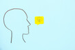 © Pixel-Shot - Drawn human head and speech bubble with light bulb on blue background. Insight concept
