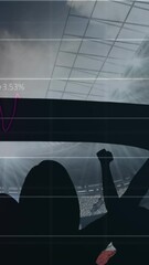 Aufkleber - Animation of graphs and data processing over cheering sports fans at stadium