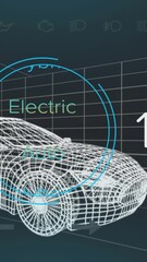 Poster - Animation of speedometer and power status data on hybrid vehicle interface, over 3d car model