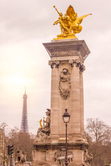 Poster - View of the Eiffel Tower and the Alexandre III bridge in Paris, France