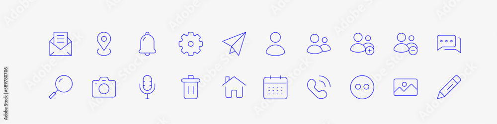 social media icons set out line, line art style icons, add, share ...