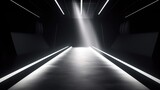 Fototapeta Do przedpokoju - An empty fashion runway with spotlights shining down on the center of the catwalk. Generative AI