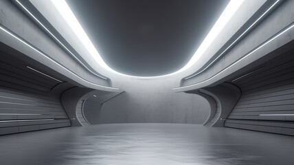 Futuristic design concrete space room. Created with Generative AI technology