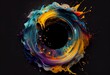 Generative AI illustration of colorful ink chromatic circle with hole in middle on transparent background