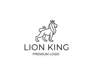Wall Mural - Lion king line art logo design vector illustration template
