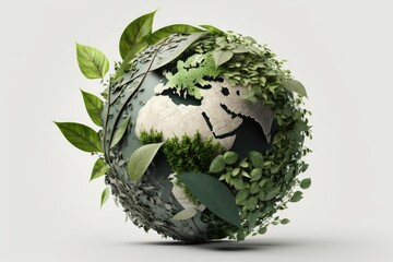 Leaves in forming an eco friendly earth shape, World environment day and Earth day. Generative AI