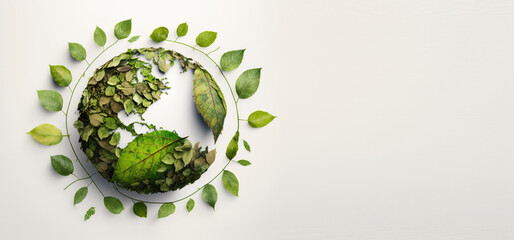 Wall Mural - Leaves in forming an eco friendly earth shape, World environment day and Earth day. Generative AI