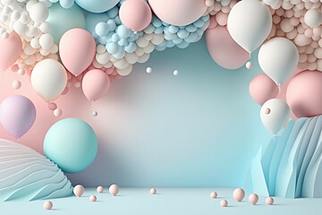 Pink background with balloons abstract party in pastel colors