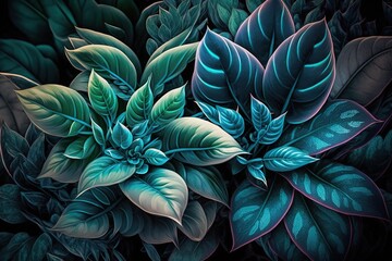 Wall Mural - Garden foliage is both blue and green. Generative AI