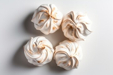 Canvas Print - Meringues Vegetarian Dessert On White Background, Top View. Generative AI