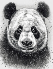 Wall Mural - Panda bear face sketch, black and white. Logo design. Generative AI