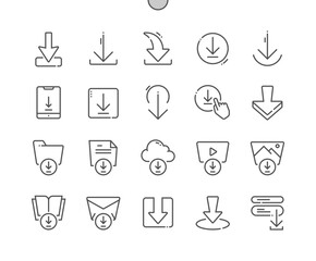Poster - Download. Button, web, navigation. Folder, mail, cloud, document. Click download. Communication. Pixel Perfect Vector Thin Line Icons. Simple Minimal Pictogram