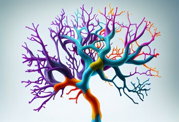 Colorful Neuron anatomy and myelin sheath formation on a white background. Generative AI