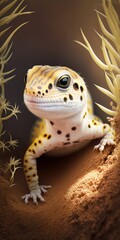 Wall Mural - In the wild, a young leopard gecko Generative AI