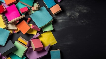 colorful blank note papers on chalkboard