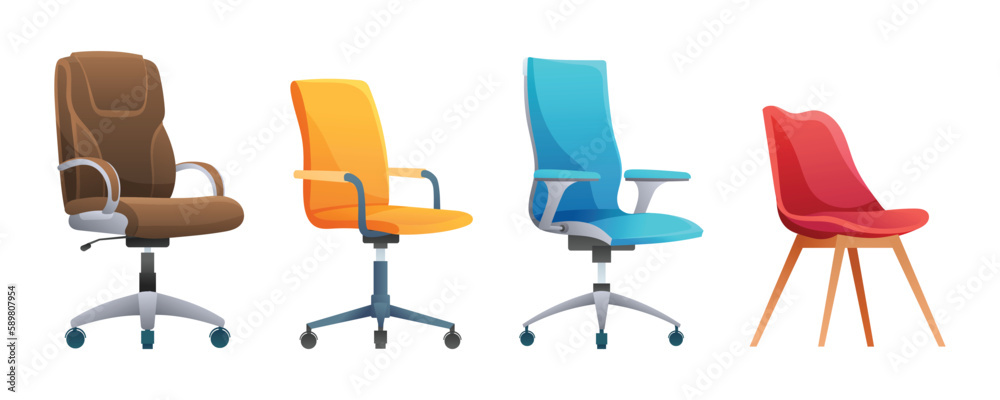 Set of different office chairs vector illustration isolated on white ...