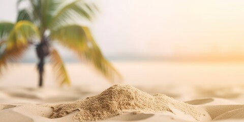 Poster - Palm trees on the sand.Colorful summer template. Concept of recreation. Generative AI
